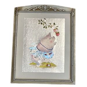 Vintage Framed Foil Pig in Tutu Print, at les, pears, ballet 9 x 11.5